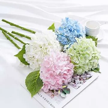 Waipfaru 21" Real Touch White Hydrangea Artificial Flowers with Long Stem & Leaves, Full Latex Faux Hydrangea Flowers for Home Decor Party Floral Arrangements Wedding Bouquets Centerpieces, 4Pcs