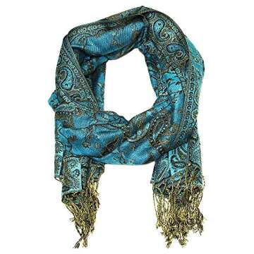 Falari Women's Woven Paisley Pashmina Shawl Wrap Scarf 80" x 27" (Style 1 - Turquoise)