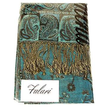 Falari Women's Woven Paisley Pashmina Shawl Wrap Scarf 80" x 27" (Style 1 - Turquoise)