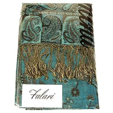 Falari Women's Woven Paisley Pashmina Shawl Wrap Scarf 80" x 27" (Style 1 - Turquoise)