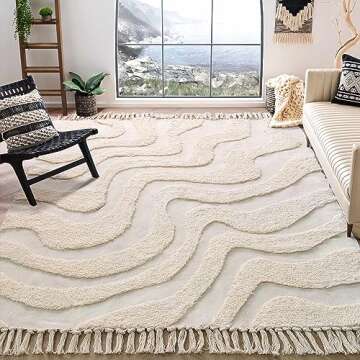 Castage 4’x6’ Rug for Bedroom Living Room Dining Room Office Boho Rug Cream Beige Washable Area Rugs Small Neutral Floor Carpet Modern Farmhouse Tufted Woven Geometric Throw Rugs with Tassel