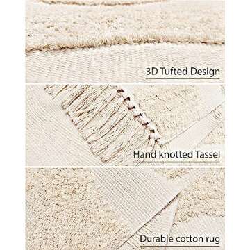 Castage 4’x6’ Rug for Bedroom Living Room Dining Room Office Boho Rug Cream Beige Washable Area Rugs Small Neutral Floor Carpet Modern Farmhouse Tufted Woven Geometric Throw Rugs with Tassel