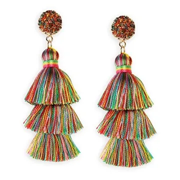 Me&Hz Colorful Layered Tassel Earrings for Women Fashion Multi Colored Stud Rainbow Fringe Dangle Dr...