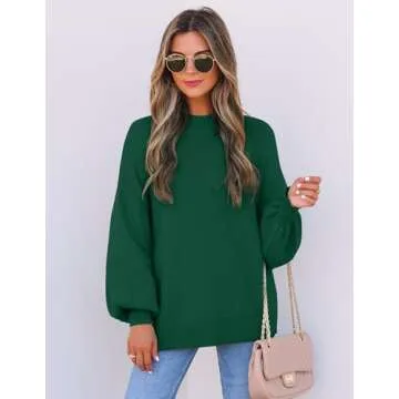 ZESICA Women's Lantern Sleeve Turtleneck Sweater - Forest Green