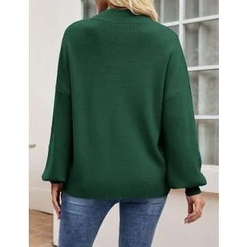 ZESICA Women's Lantern Sleeve Turtleneck Sweater - Forest Green