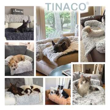 Tinaco Luxurious Calming Dogs/Cats Bed Mats, Washable Removable Couch Cover, Plush Long Fur Mat, Waterproof Lining, Perfect for Small, Medium and Large Pets (Gradient Gray, XL)