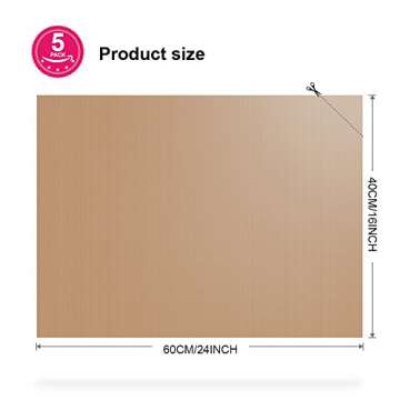 Teflon Heat Transfer Paper, YGDZ 5pcs 16 x 24 inch Teflon Heat Press Transfer Sheet Non Stick Heat Resistant Craft Mat Barbecue Grill Baking Mat