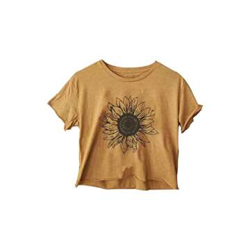 Women's Casual Summer Crew Neck Short Sleeve Crop Top Cute Sunflower Graphic Cropped T-Shirt for Tee...