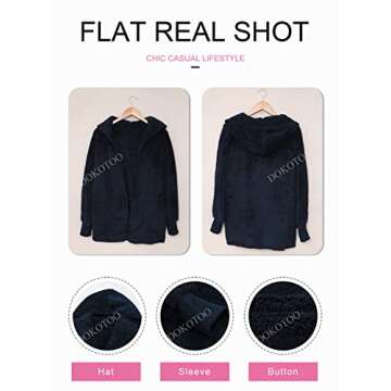 Dokotoo Womens Casual Cozy Warm Ladies Fashion 2024 Fuzzy Winter Fall Open Front Long Sleeve Fleece Pockets Hooded Cardigans Sweaters Jackets Coats Outerwear Navy Small