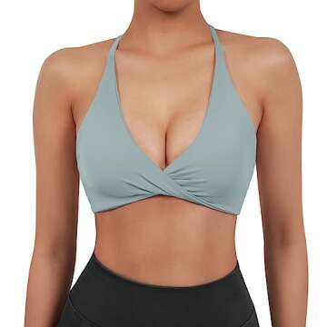 SUUKSESS Women 2 Piece Open Back Strappy Sports Bra Pack Twist Front V Neck Padded Workout Crops (#2 Black & Grey, M)