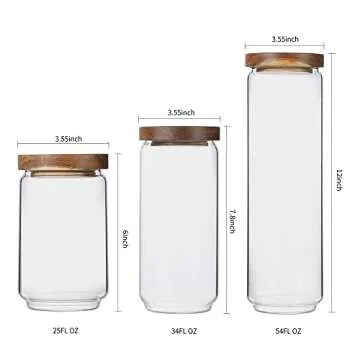 Glass Storage Jars with Wood Lid Set of 5 - Airtight Food Containers for Kitchen Organization