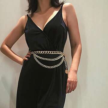 JWICOS Gold Bohemian Layered Waist Chain Belly Chain Belt with Coin Punk Chunky Body Chain for Women (Gold)