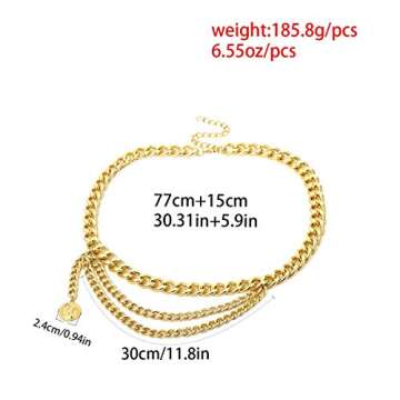 JWICOS Gold Bohemian Layered Waist Chain Belly Chain Belt with Coin Punk Chunky Body Chain for Women (Gold)
