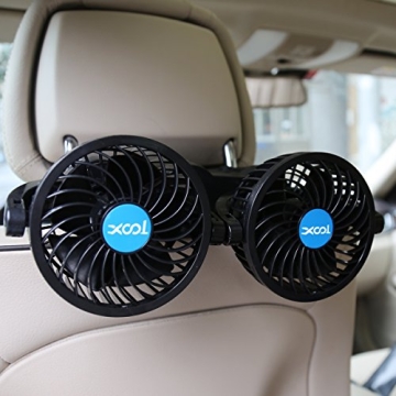 Car Fan, XOOL Electric Car Fans for Rear Seat Passenger Portable Car Seat Fan Headrest 360 Degree Ro...