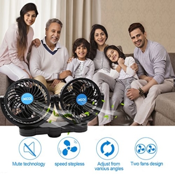 Portable XOOL 12V Car Fan with Adjustable Speeds and Rotation
