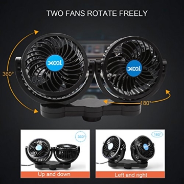 Portable XOOL 12V Car Fan with Adjustable Speeds and Rotation