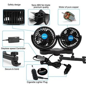Portable XOOL 12V Car Fan with Adjustable Speeds and Rotation