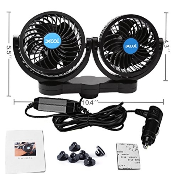Portable XOOL 12V Car Fan with Adjustable Speeds and Rotation
