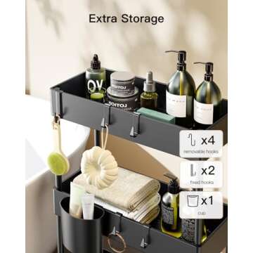 Pipishell Slim Storage Cart with Wheels, Bathroom Cart Organizer Bathroom Storage Small, Rolling Car...