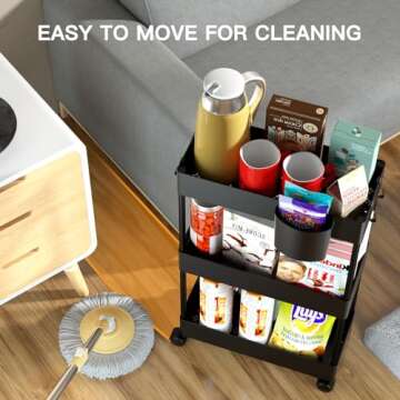 Pipishell Slim Storage Cart with Wheels, Bathroom Cart Organizer Bathroom Storage Small, Rolling Cart for Bathroom, Laundry Room, Kitchen, Narrow Space, Black PIUC04