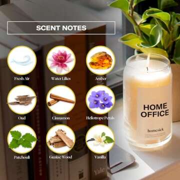 Homesick Scented Candles for Home (Home Office) - 13.75 oz Long-Lasting Natural Soy Wax Blend Jar Candle Gifts for Women & Men, 60-80 Hours Burn Time - Notes of Fresh Air, Water Lilies & Amber