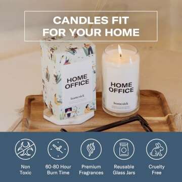 Homesick Scented Candles for Home (Home Office) - 13.75 oz Long-Lasting Natural Soy Wax Blend Jar Candle Gifts for Women & Men, 60-80 Hours Burn Time - Notes of Fresh Air, Water Lilies & Amber