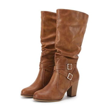 Ermonn Womens Mid Knee High Boots - Chunky Heel & Stylish Design