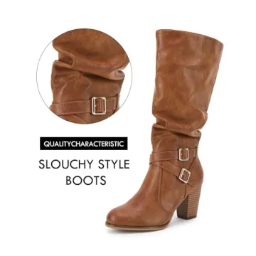 Ermonn Stylish Mid Knee High Boots with Chunky Heel