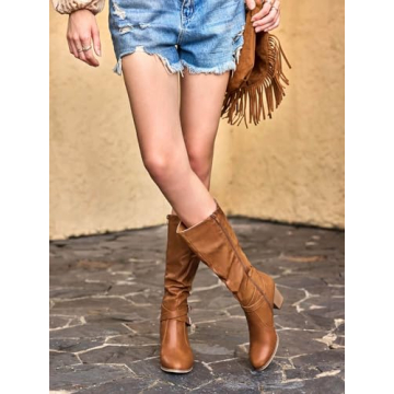 Ermonn Stylish Mid Knee High Boots with Chunky Heel