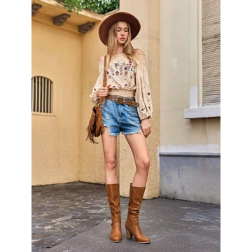 Ermonn Stylish Mid Knee High Boots with Chunky Heel