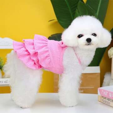 Cat Dresses for Cats Only, Pink Dog Dresses for Small Dogs Girl with Ruffles Bow Decor,Cute Summer G...