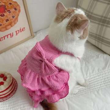 Cat Dresses for Cats Only, Pink Dog Dresses for Small Dogs Girl with Ruffles Bow Decor,Cute Summer Girl Dog Clothes,Sleeveless Small Dog Tiered Layer Cake Dress,Chihuahua Yorkie Clothes(Pink,L)