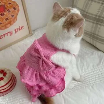 Cat Dresses for Cats Only, Pink Dog Dresses for Small Dogs Girl with Ruffles Bow Decor,Cute Summer Girl Dog Clothes,Sleeveless Small Dog Tiered Layer Cake Dress,Chihuahua Yorkie Clothes(Pink,L)