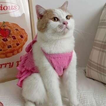 Cat Dresses for Cats Only, Pink Dog Dresses for Small Dogs Girl with Ruffles Bow Decor,Cute Summer Girl Dog Clothes,Sleeveless Small Dog Tiered Layer Cake Dress,Chihuahua Yorkie Clothes(Pink,L)