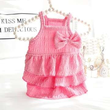 Cat Dresses for Cats Only, Pink Dog Dresses for Small Dogs Girl with Ruffles Bow Decor,Cute Summer Girl Dog Clothes,Sleeveless Small Dog Tiered Layer Cake Dress,Chihuahua Yorkie Clothes(Pink,L)