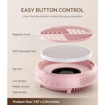 MelodySusie Nail Dust Collector,Compact Vacuum Fan Dust Collector for Beginner with Reusable Filter,HPro Powerful Dust Suction Machine Manicure Pedicure Tool for Acrylic Nail Polishing,Salon & Home