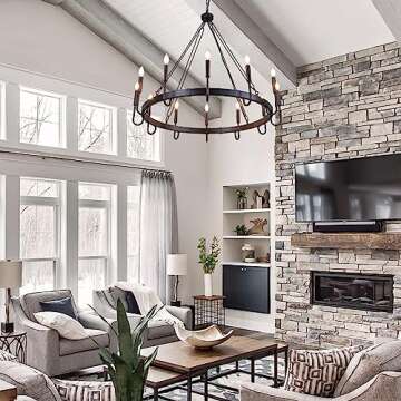 Wellmet Matte Black Wagon Wheel Chandelier, 12-Light Large Black Chandelier for High Ceiling, Industrial Wagon Wheel Pendant Light for Dining Room, Entryway, Hallway, Living Room, 39.37Inch Dia