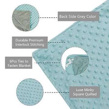 Weighted Blanket 3 Pieces Set (60x80'' 15Lb)– Premium Ultra-Soft Removable Cover, Weighted Inner, Weighted Mask,2.0 Plush Breathable Adults Heavy Blanket,Queen Size Beds(Aqua, Dot Minky)