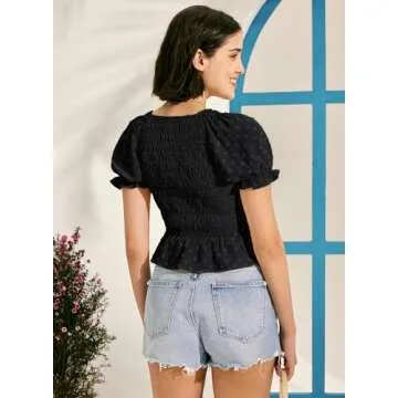 MIHOLL Cute Women’s V Neck Puff Sleeve Crop Top