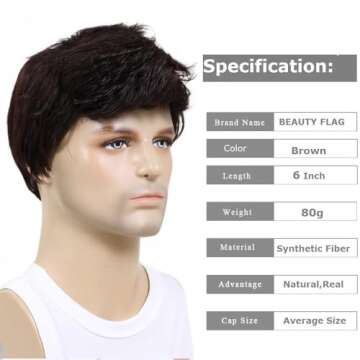 BEAUTY FLAG Men Short Brown Wig Handsome Male Daily Costume Synthetic Full Wigs Natural Brown Hair R...