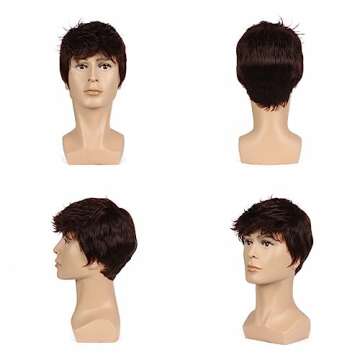 BEAUTY FLAG Men Short Brown Wig for Costume & Daily Wear
