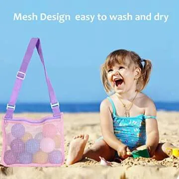 UTTPLL Mesh Beach Bag for Kids Quick Dry Beach Accessories Vacation Trip Toddler Seashell Collecting Colorful Net Tote Boy Girl Swimming Accessories Pink&Purple