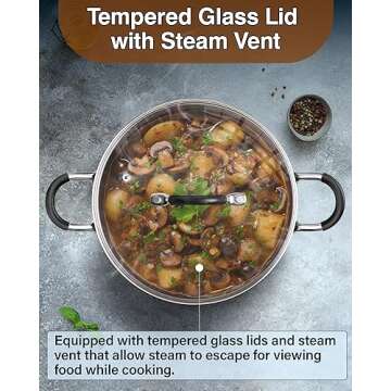 Cook N Home Stainless Steel Cookware Sets 10-Piece, Pots and Pans Kitchen Cooking Set with Stay-Cool Handles, Dishwasher Safe, Silver