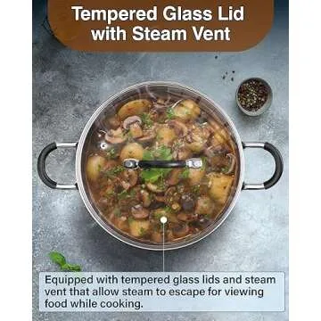 Cook N Home Stainless Steel Cookware Sets 10-Piece, Pots and Pans Kitchen Cooking Set with Stay-Cool Handles, Dishwasher Safe, Silver