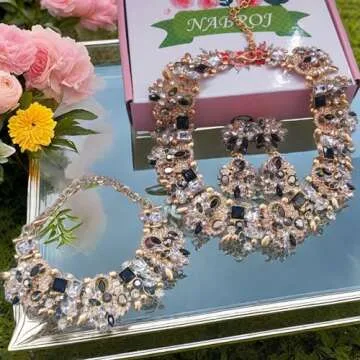 Elegant NABROJ Black and Gold Jewelry Set for Women