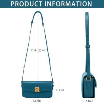 LAFESTIN Split Leather Shoulder Purse For Women With Adjustable Strap, Designer Women’s Crossbody Purse with Inner Pockets - Vintage Women’s Handbags And Satchel Purses - Peacock Blue