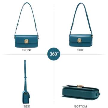 LAFESTIN Split Leather Shoulder Purse For Women With Adjustable Strap, Designer Women’s Crossbody Purse with Inner Pockets - Vintage Women’s Handbags And Satchel Purses - Peacock Blue