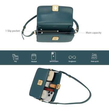 LAFESTIN Split Leather Shoulder Purse For Women With Adjustable Strap, Designer Women’s Crossbody Purse with Inner Pockets - Vintage Women’s Handbags And Satchel Purses - Peacock Blue