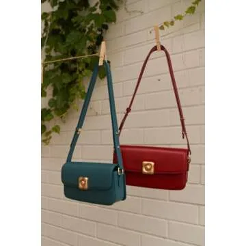 LAFESTIN Split Leather Shoulder Purse For Women With Adjustable Strap, Designer Women’s Crossbody Purse with Inner Pockets - Vintage Women’s Handbags And Satchel Purses - Peacock Blue