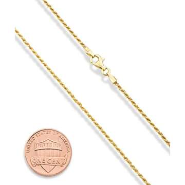 Miabella Italian 925 Sterling Silver, 18K Gold Plated 1.5mm Diamond-Cut Rope Chain Necklace for Wome...
